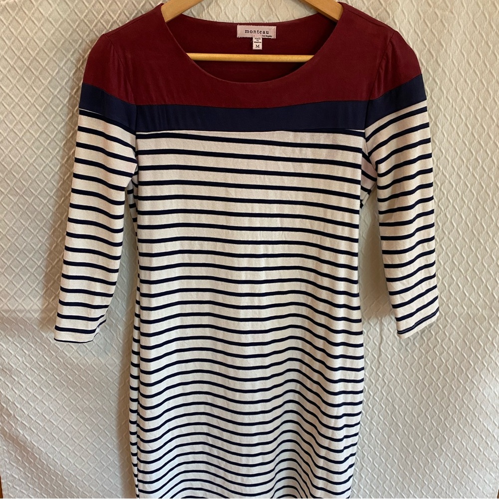Monteau Navy/Red/White Dress. Long Sleeve. Medium. Color block/Striped.